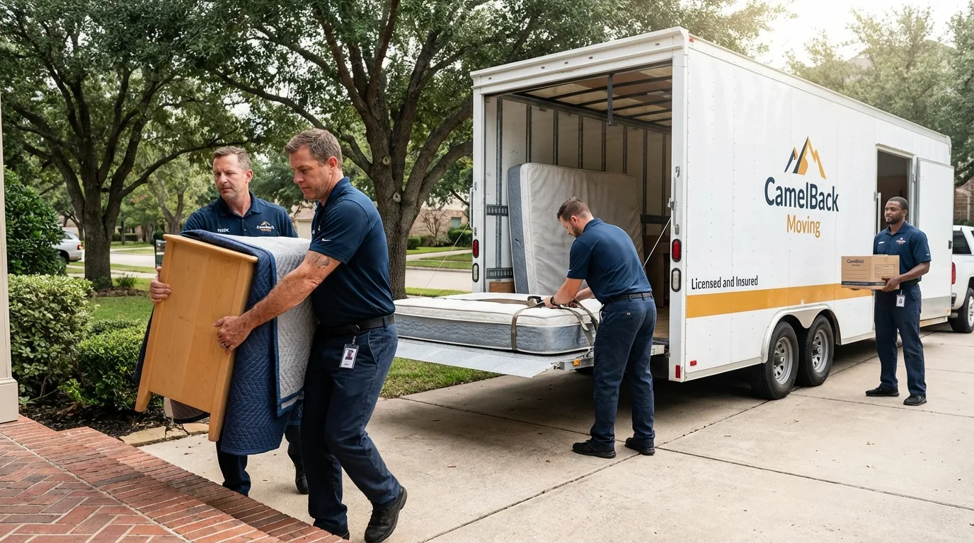 Crew loading residential truck for cross-state move from Dublin, GA