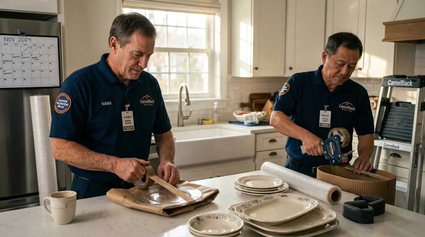 Professional crew packing kitchen dishware in Dublin, GA